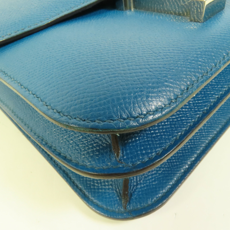 HERMES Epsom皮革Constance 24銀扣肩背袋Bleu Izmir-12