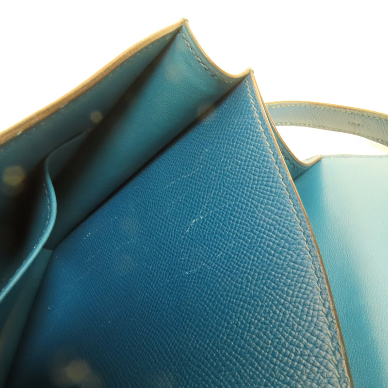 HERMES Epsom皮革Constance 24銀扣肩背袋Bleu Izmir-17
