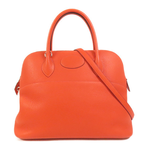 HERMES Clemence皮革Bolide 35銀扣手挽肩背兩用袋Orange Poppy