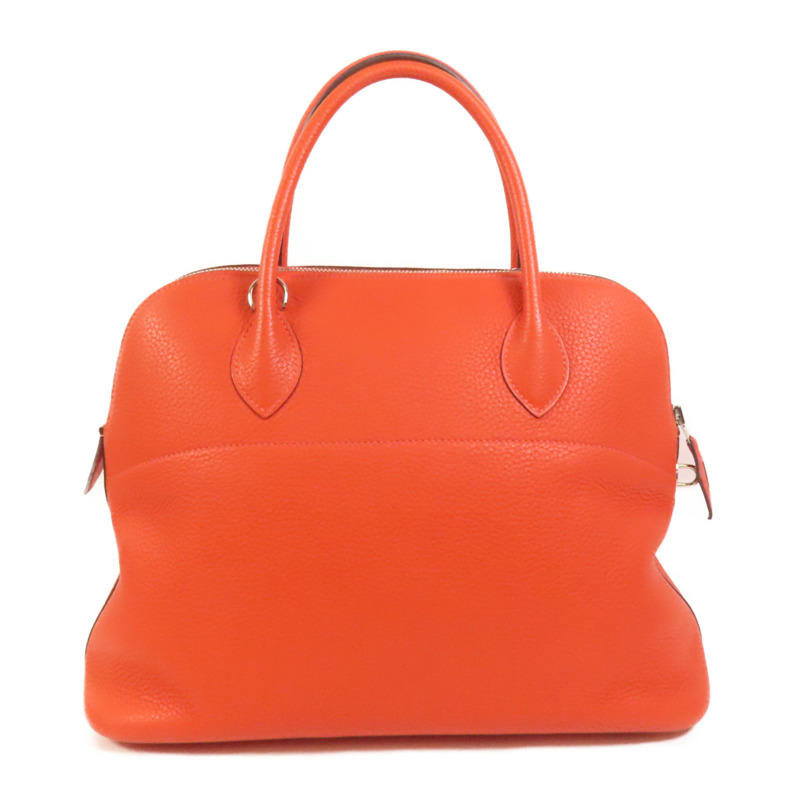 HERMES Clemence皮革Bolide 35銀扣手挽肩背兩用袋Orange Poppy-1
