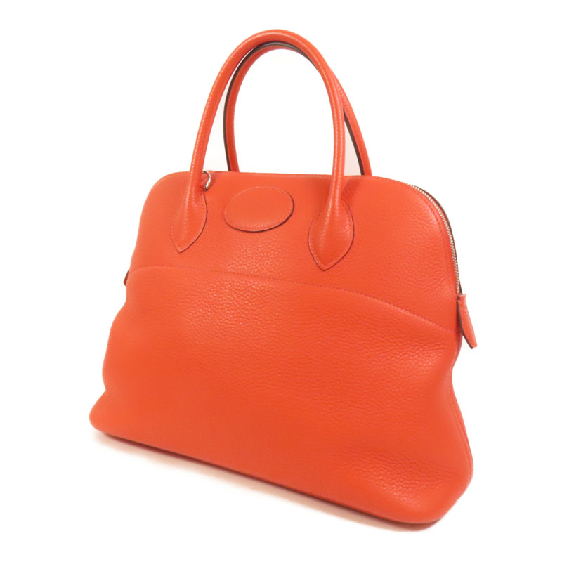 HERMES Clemence皮革Bolide 35銀扣手挽肩背兩用袋Orange Poppy-2