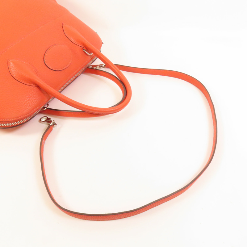 HERMES Clemence皮革Bolide 35銀扣手挽肩背兩用袋Orange Poppy-5