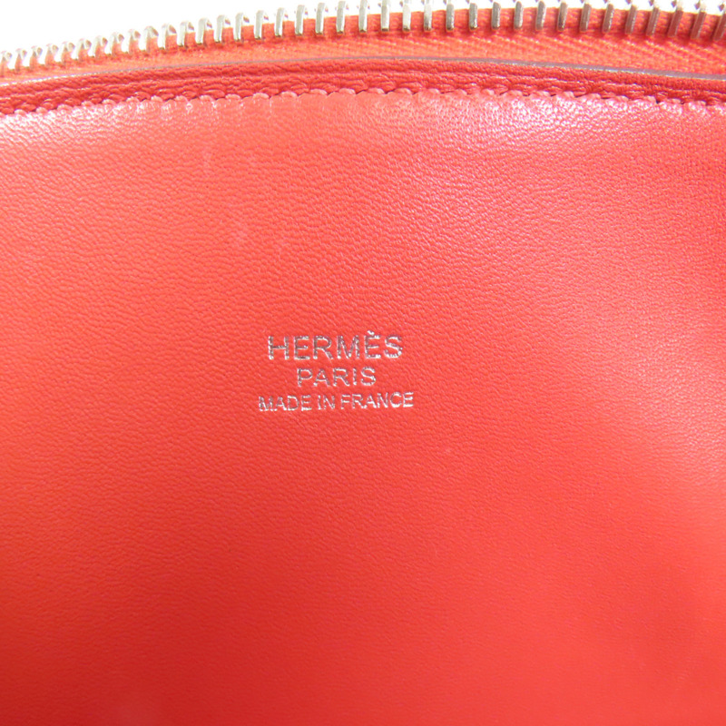 HERMES Clemence皮革Bolide 35銀扣手挽肩背兩用袋Orange Poppy-8