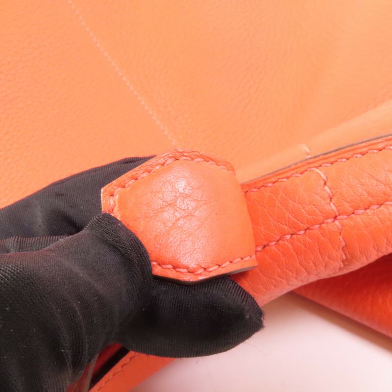 HERMES Clemence皮革Bolide 35銀扣手挽肩背兩用袋Orange Poppy-10