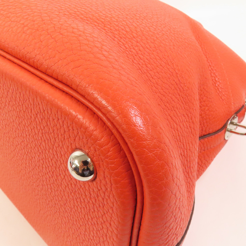 HERMES Clemence皮革Bolide 35銀扣手挽肩背兩用袋Orange Poppy-12