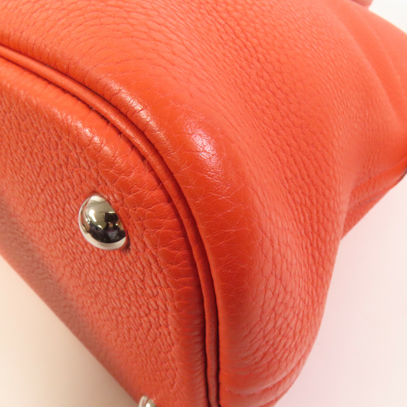 HERMES Clemence皮革Bolide 35銀扣手挽肩背兩用袋Orange Poppy-13