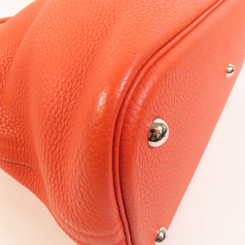 HERMES Clemence皮革Bolide 35銀扣手挽肩背兩用袋Orange Poppy-14