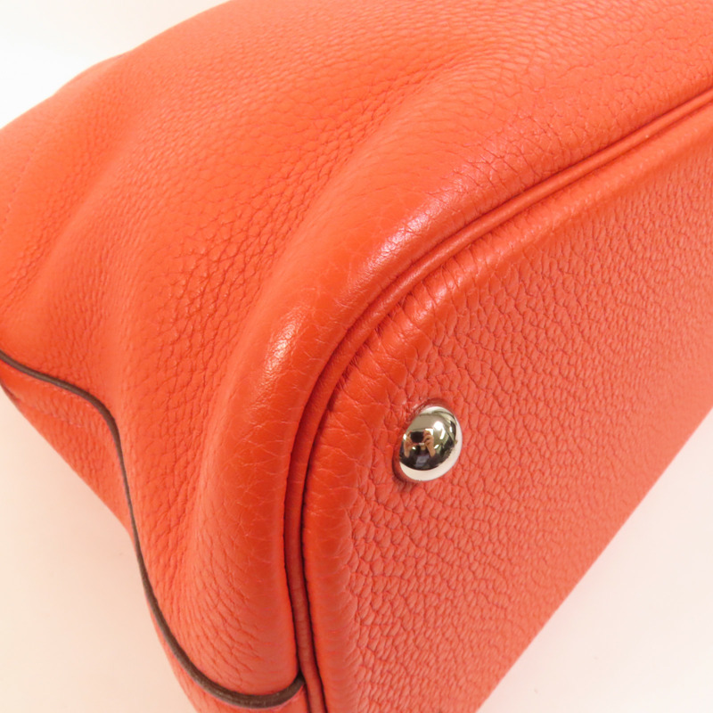 HERMES Clemence皮革Bolide 35銀扣手挽肩背兩用袋Orange Poppy-15