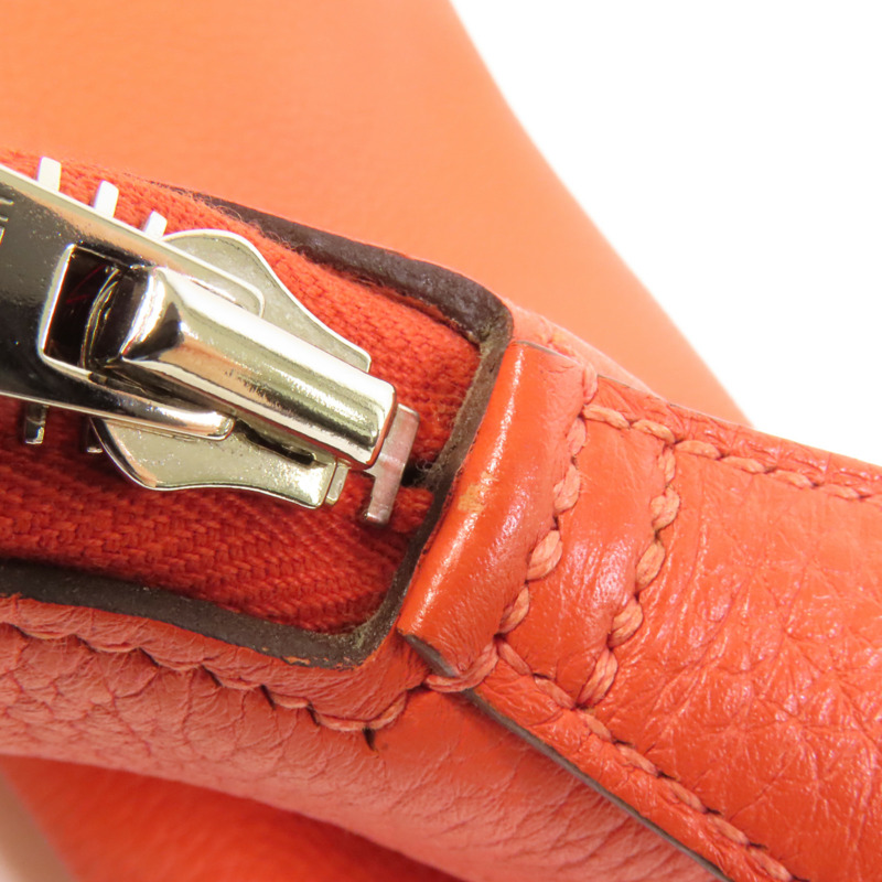HERMES Clemence皮革Bolide 35銀扣手挽肩背兩用袋Orange Poppy-16