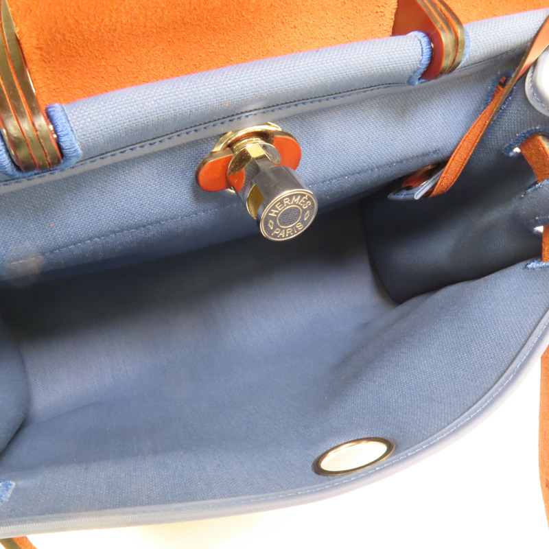HERMES 帆布Herbag PM銀扣手挽肩背兩用袋Blue Tempete-5