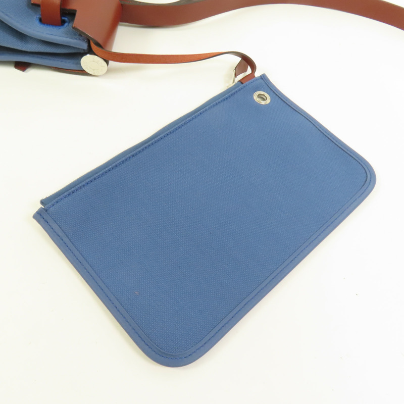 HERMES 帆布Herbag PM銀扣手挽肩背兩用袋Blue Tempete-6