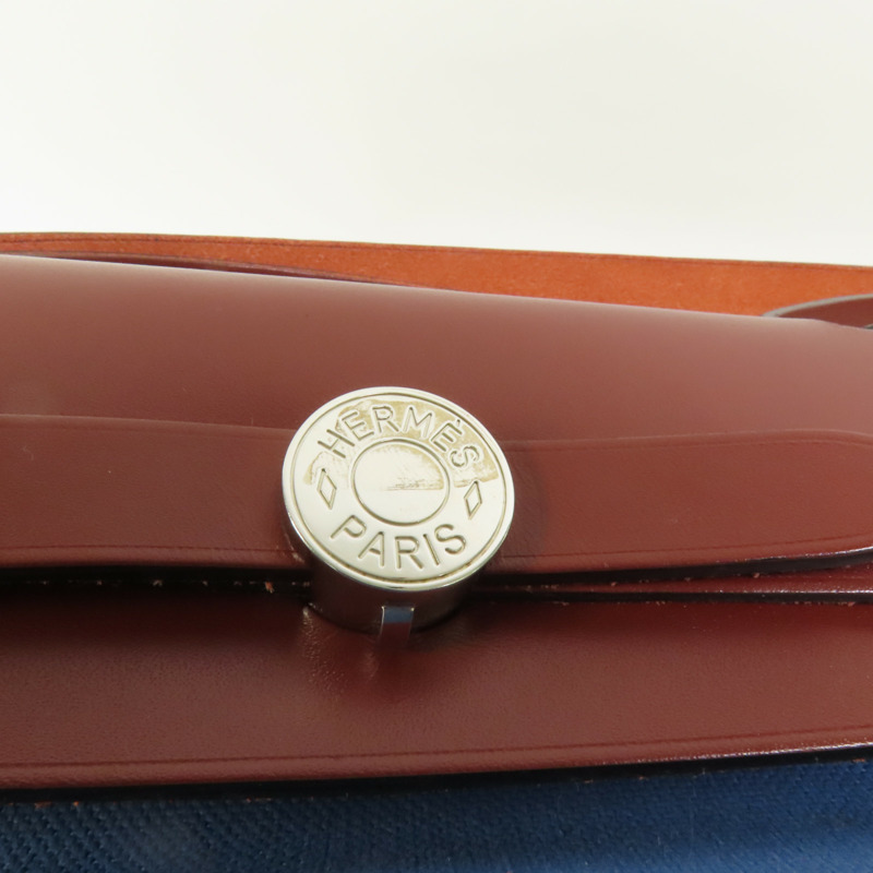 HERMES 帆布Herbag PM銀扣手挽肩背兩用袋Blue Tempete-8