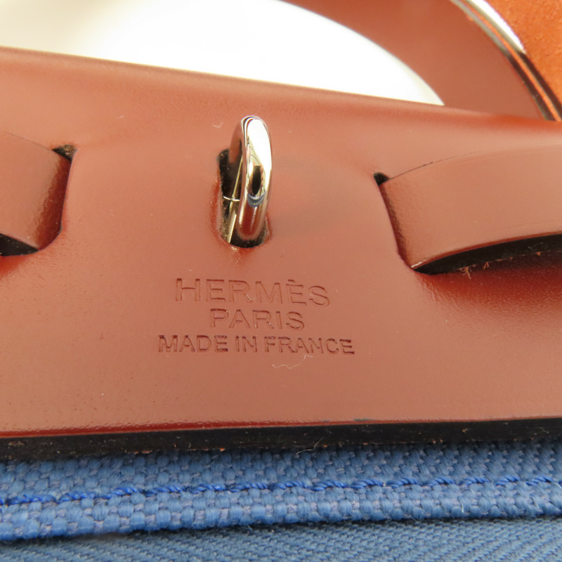HERMES 帆布Herbag PM銀扣手挽肩背兩用袋Blue Tempete-9