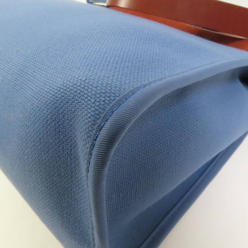 HERMES 帆布Herbag PM銀扣手挽肩背兩用袋Blue Tempete-13