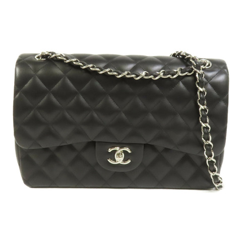 CHANEL 羊皮皮革Large Classic銀扣鏈帶肩背袋