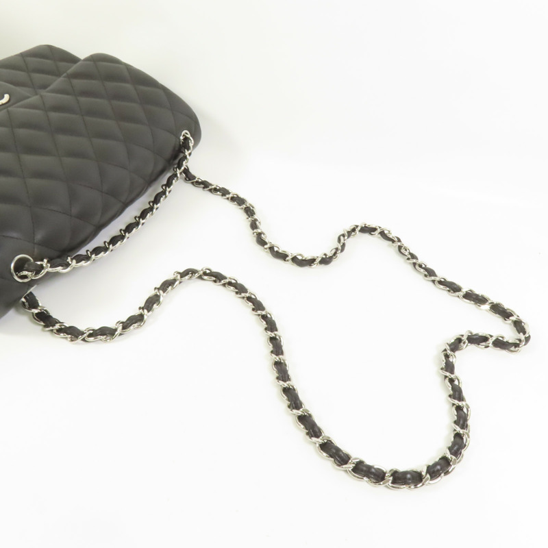CHANEL 羊皮皮革Large Classic銀扣鏈帶肩背袋-4