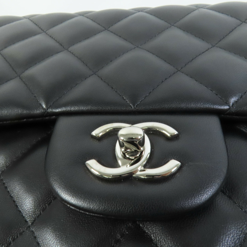 CHANEL 羊皮皮革Large Classic銀扣鏈帶肩背袋-5