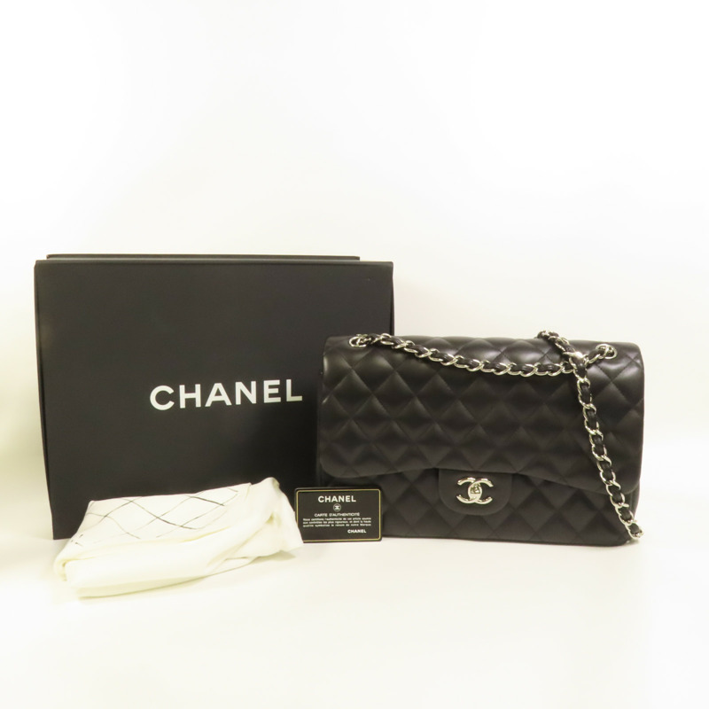 CHANEL 羊皮皮革Large Classic銀扣鏈帶肩背袋-10
