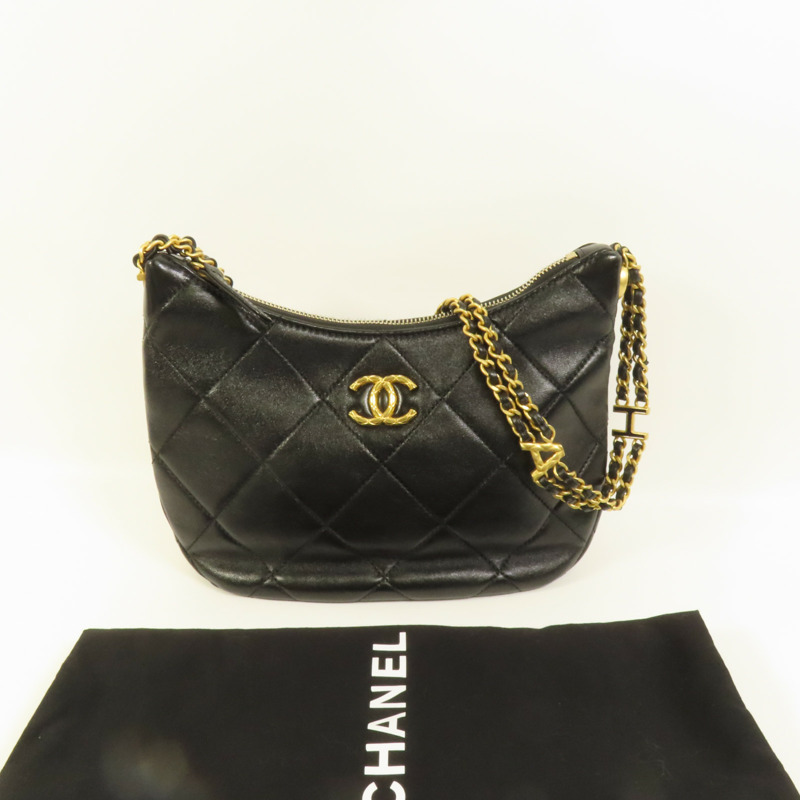 CHANEL 牛皮皮革Hobo金扣肩背袋-10