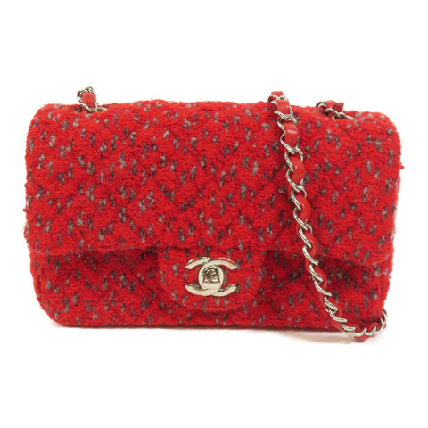 CHANEL Tweed Mini Classic 20銀扣鏈帶肩背袋