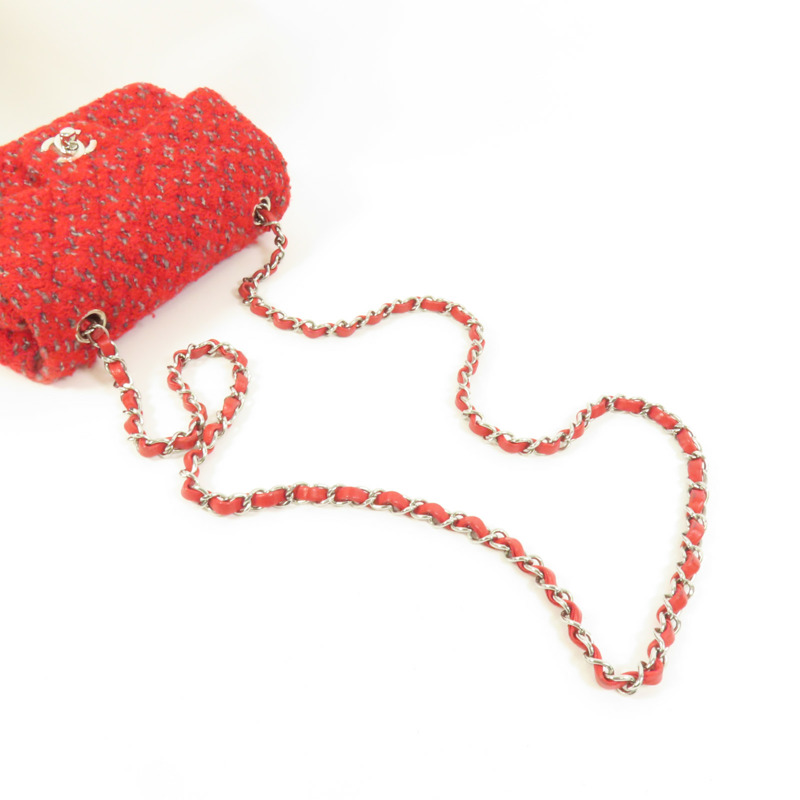 CHANEL Tweed Mini Classic 20銀扣鏈帶肩背袋-5
