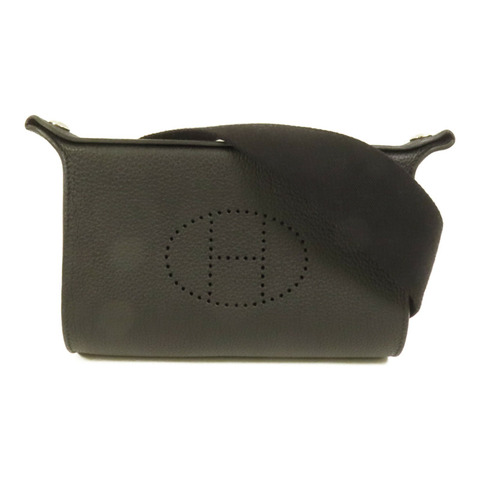 HERMES Togo皮革Videpoches銀扣肩背袋Noir