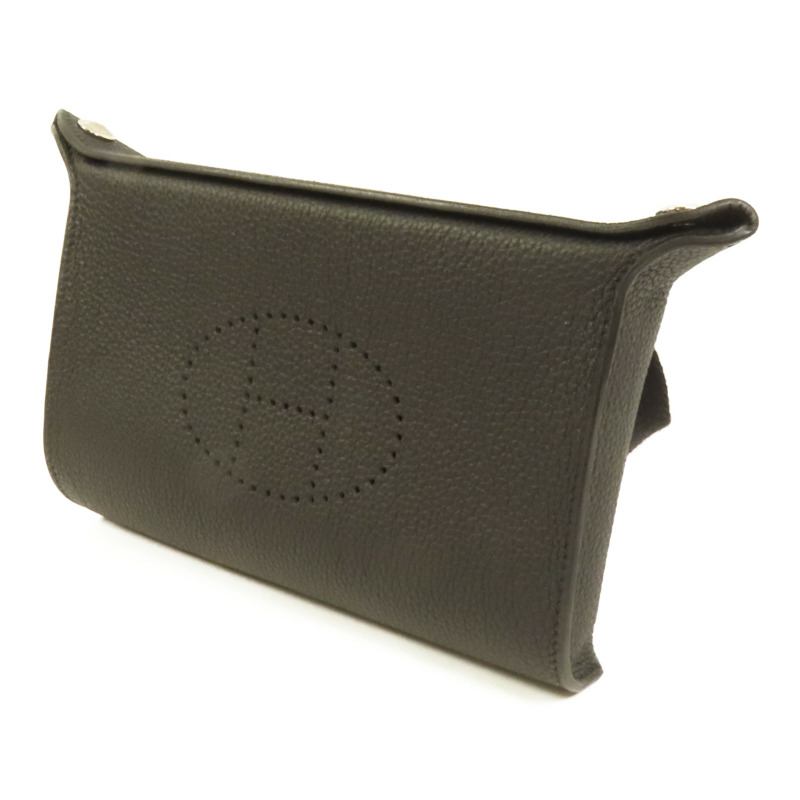 HERMES Togo皮革Videpoches銀扣肩背袋Noir-2