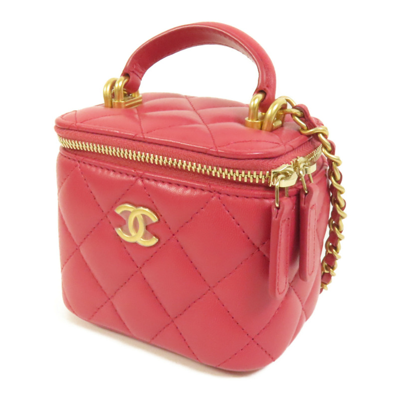 CHANEL 羊皮皮革Mini Top Handle Vanity Case金扣鏈帶肩背袋-2