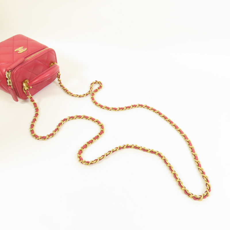 CHANEL 羊皮皮革Mini Top Handle Vanity Case金扣鏈帶肩背袋-4