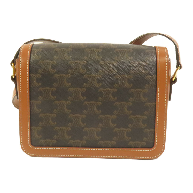 CELINE 塗層帆布/牛皮皮革Teen Triomphe金扣肩背袋-1