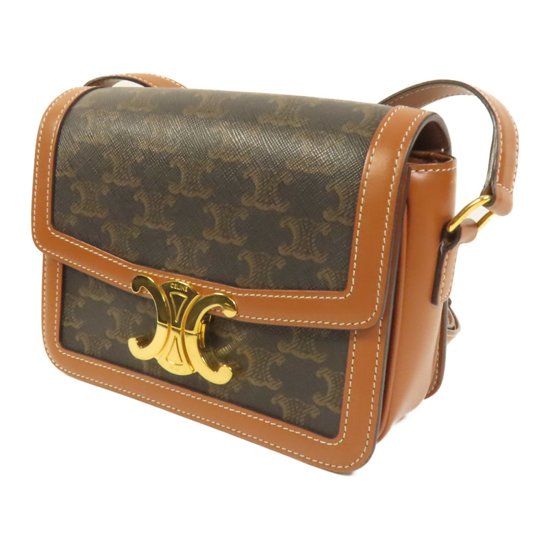 CELINE 塗層帆布/牛皮皮革Teen Triomphe金扣肩背袋-2