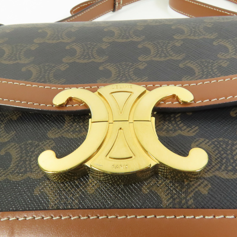 CELINE 塗層帆布/牛皮皮革Teen Triomphe金扣肩背袋-5
