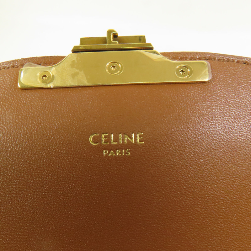 CELINE 塗層帆布/牛皮皮革Teen Triomphe金扣肩背袋-6