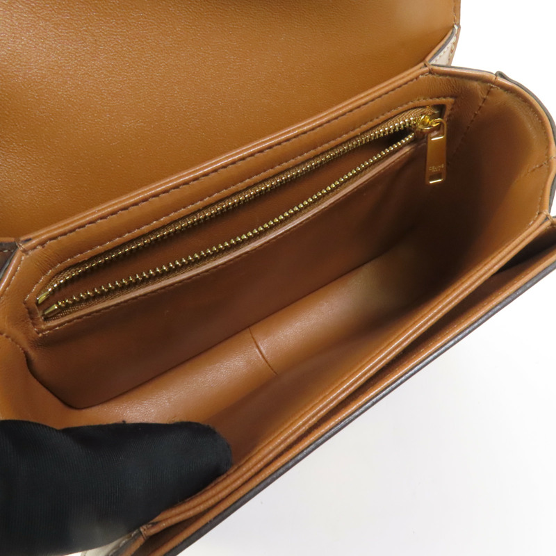 CELINE 塗層帆布/牛皮皮革Teen Triomphe金扣肩背袋-7