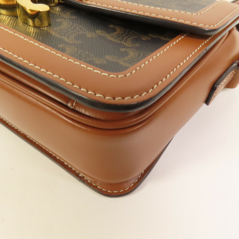 CELINE 塗層帆布/牛皮皮革Teen Triomphe金扣肩背袋-11