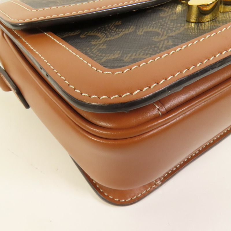 CELINE 塗層帆布/牛皮皮革Teen Triomphe金扣肩背袋-12