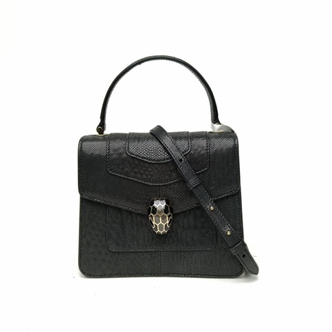 BVLGARI SerpentiForever風琴蛇頭包小號黑色蛇皮