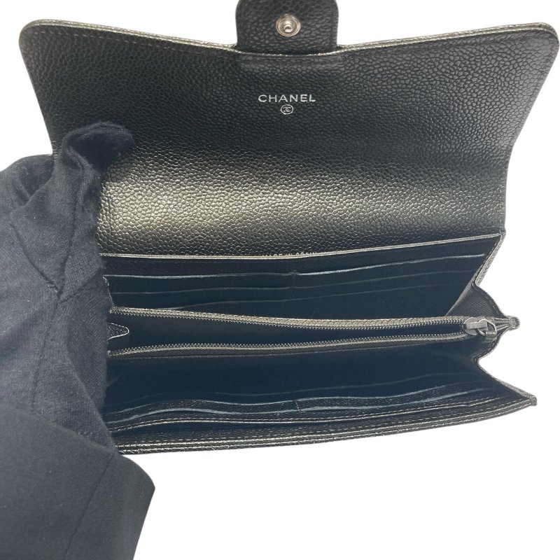 CHANEL 香奈兒 MATELASSE 口蓋長夾 荔枝皮 金屬綠 銀釦 菱格-5