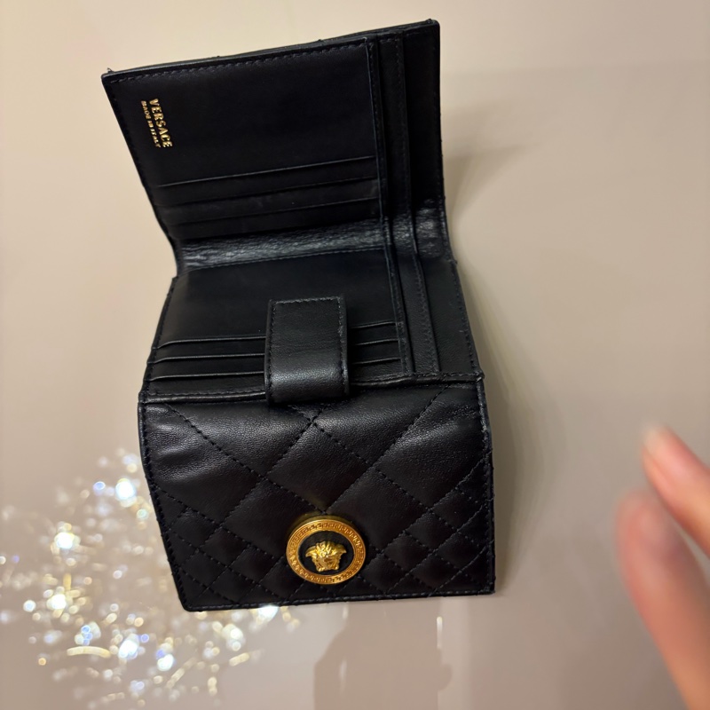 VERSACE純羊皮黑色三折疊短夾-4