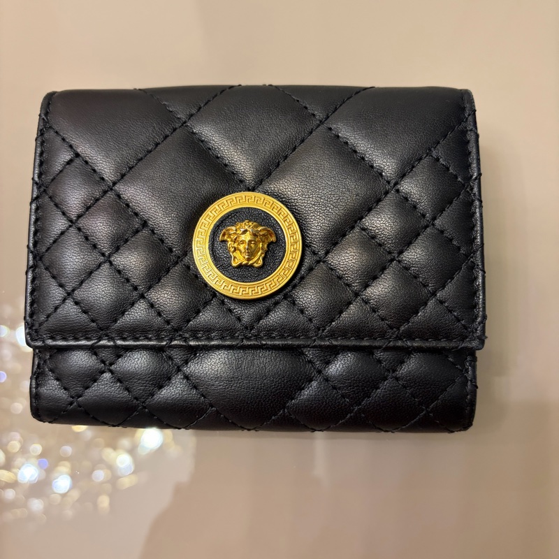 VERSACE純羊皮黑色三折疊短夾-8