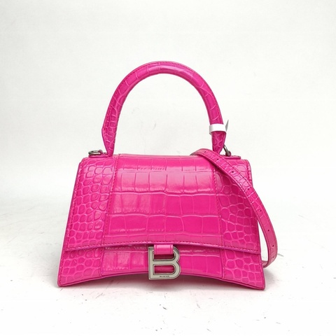 BALENCIAGA Hourglass沙漏S碼鱷魚壓紋玫紅牛皮