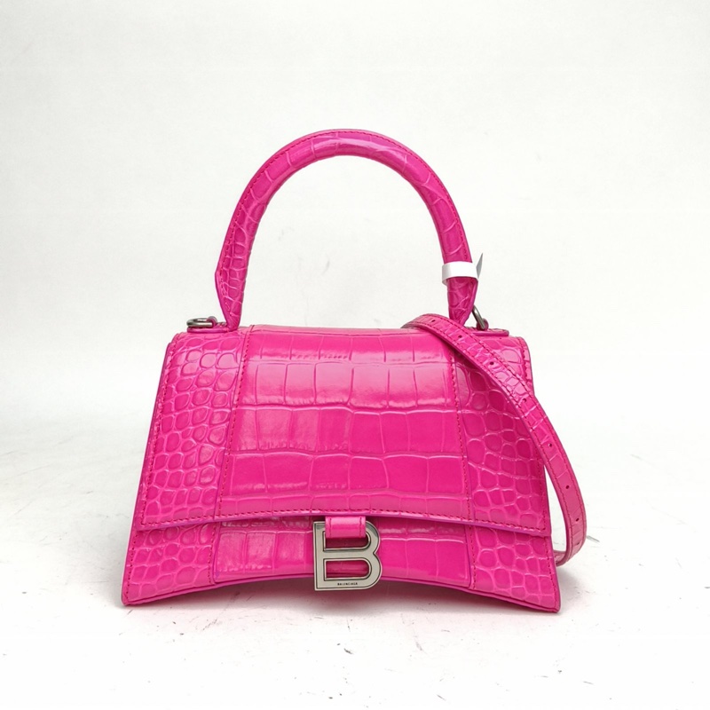 BALENCIAGA Hourglass沙漏S碼鱷魚壓紋玫紅牛皮-0