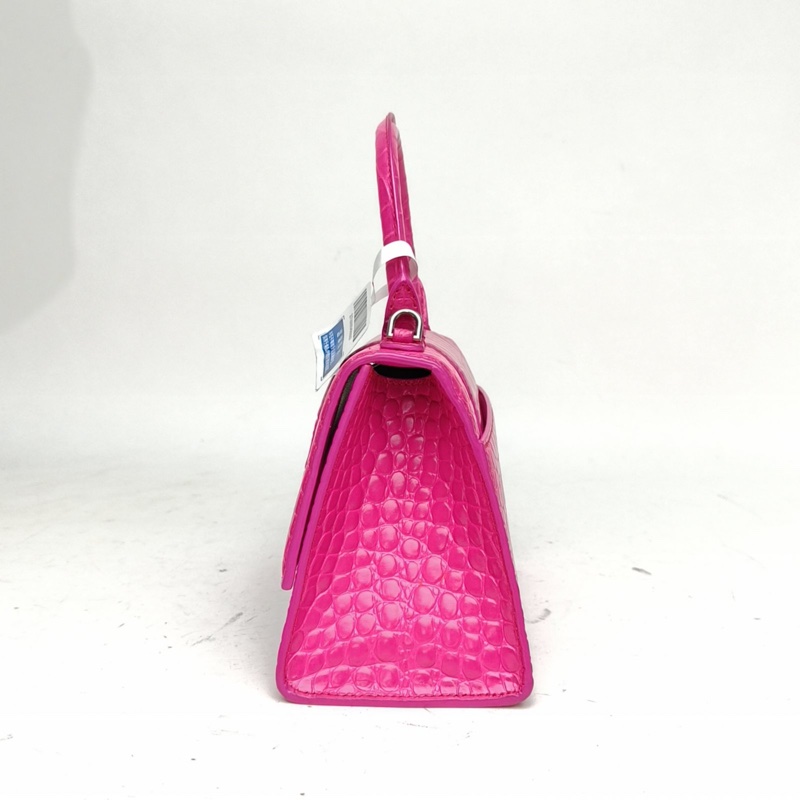 BALENCIAGA Hourglass沙漏S碼鱷魚壓紋玫紅牛皮-1