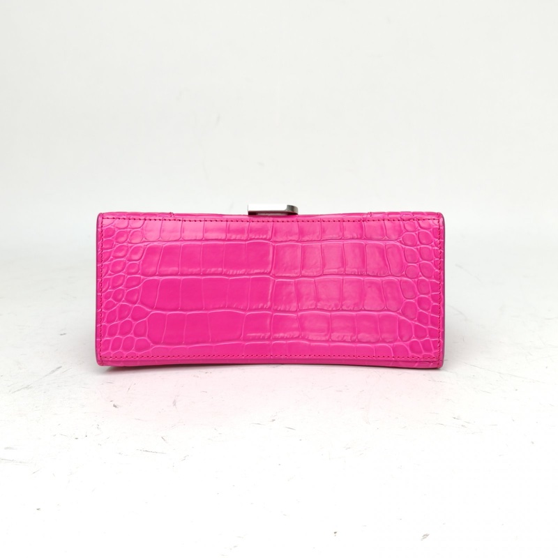 BALENCIAGA Hourglass沙漏S碼鱷魚壓紋玫紅牛皮-3