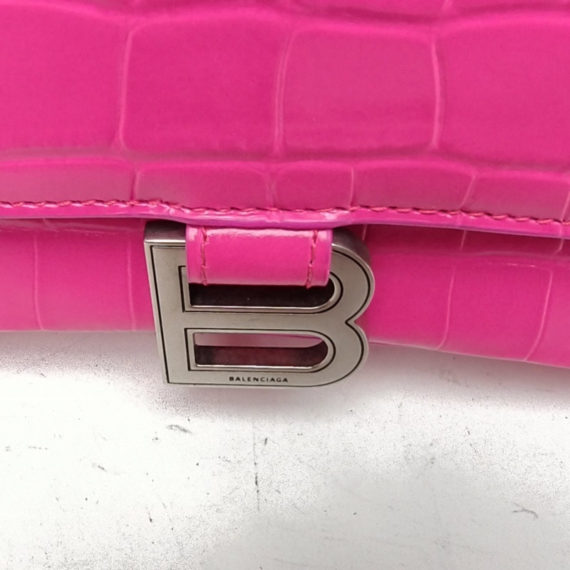 BALENCIAGA Hourglass沙漏S碼鱷魚壓紋玫紅牛皮-4