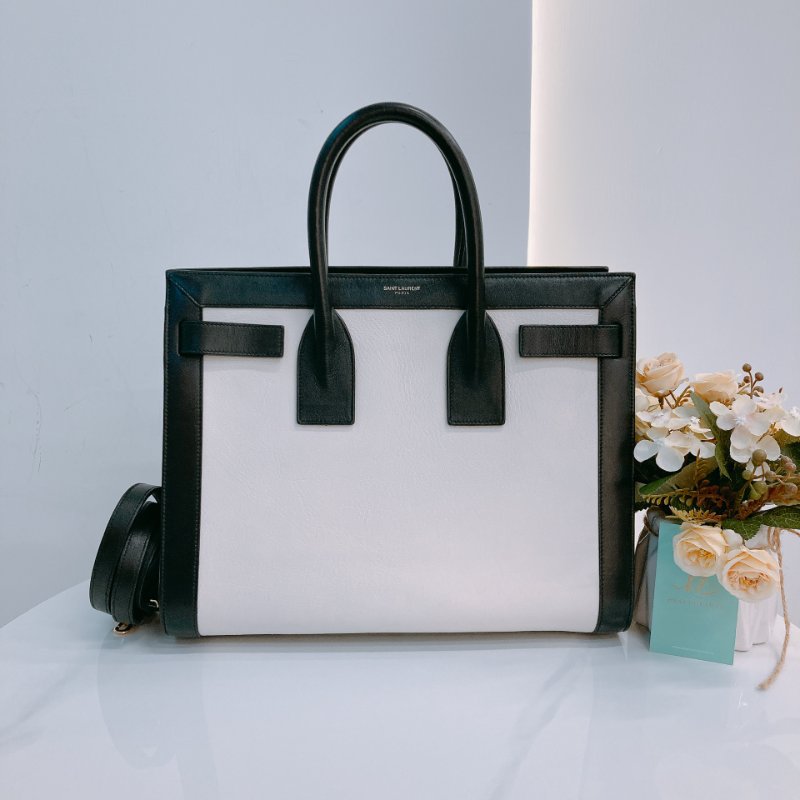 MS0604 Saint Laurent 聖羅蘭 經典 風琴包 手提包 單肩 小號 牛皮 熊貓配色 黑白色 金扣  Sac De Jour Small Calfskin Bi-Colour White X Black-0
