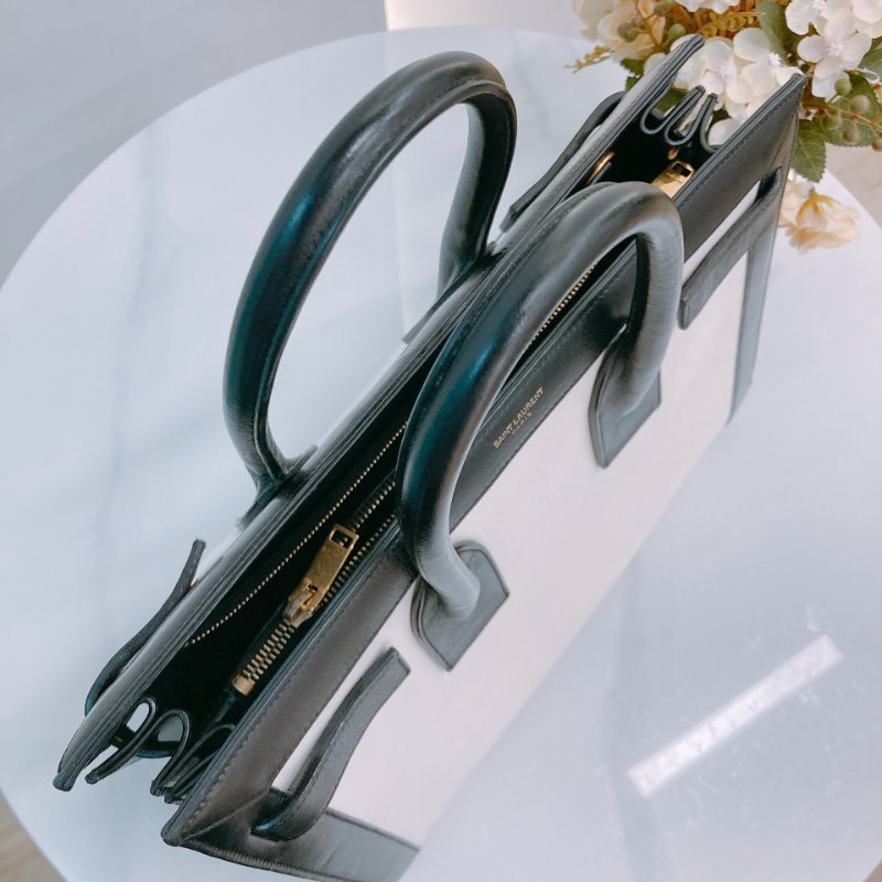 MS0604 Saint Laurent 聖羅蘭 經典 風琴包 手提包 單肩 小號 牛皮 熊貓配色 黑白色 金扣  Sac De Jour Small Calfskin Bi-Colour White X Black-10