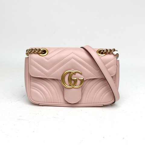 GUCCI GGMarmont肩背包Mini粉色牛皮金扣