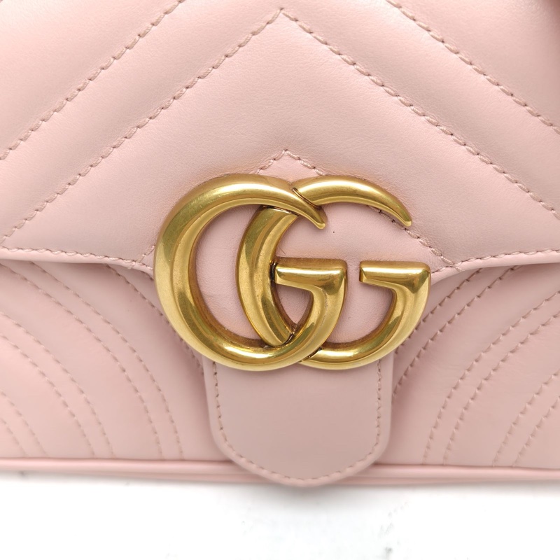 GUCCI GGMarmont肩背包Mini粉色牛皮金扣-4