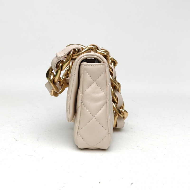 CHANEL 22P粗鏈條單肩包小號裸色羊皮晶片金扣-1